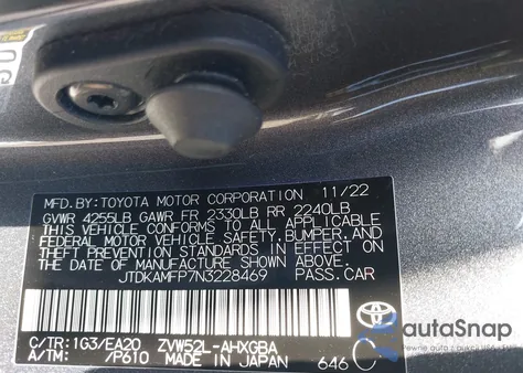 2022 Toyota Prius Prime Xle from USA, damaged, VIN JTDKAMFP7N3228469